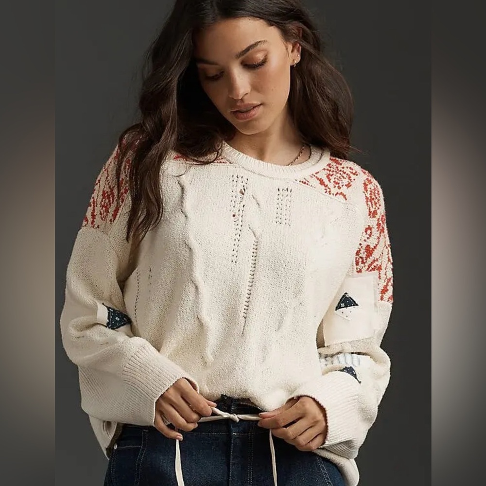 NWOT Anthropologie Pilcro Crew Neck Patch Sweater